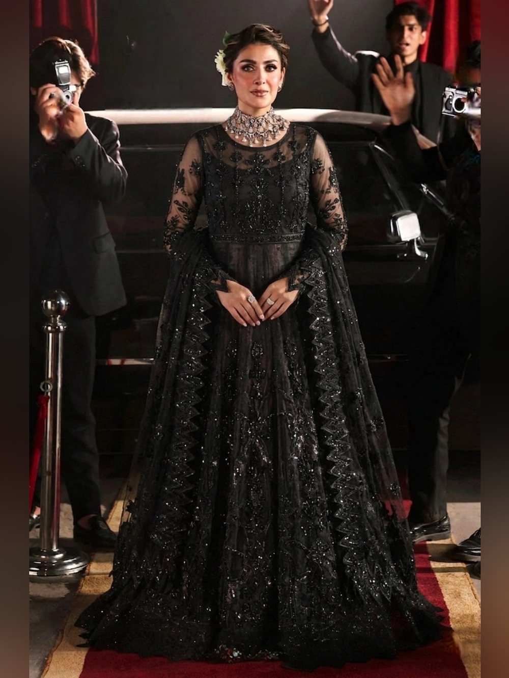 Black Embellished Net Dress 2 Piece- Pakistani & Indian Dress